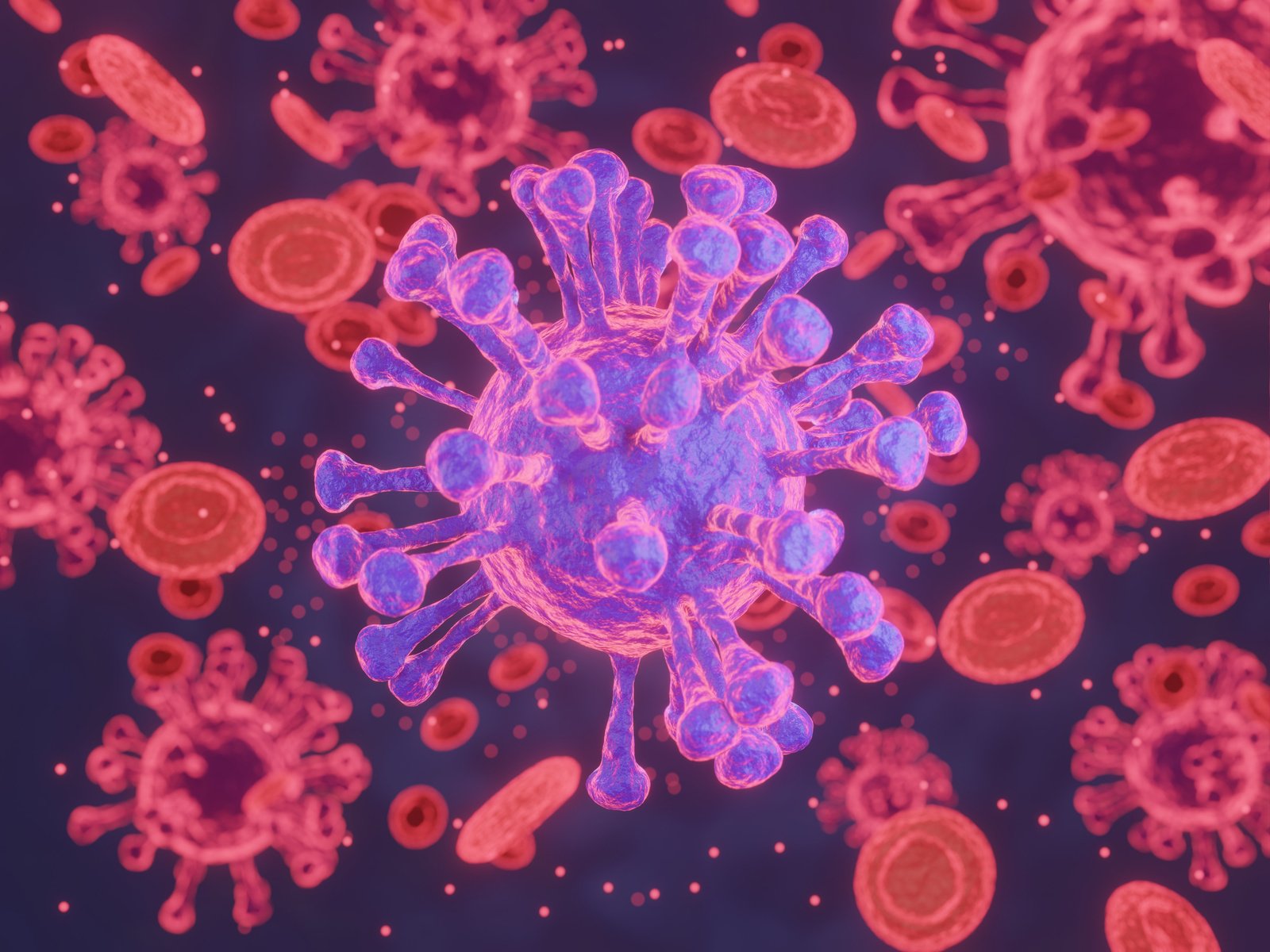 Virus Background with Disease Cells and Red Blood Cells